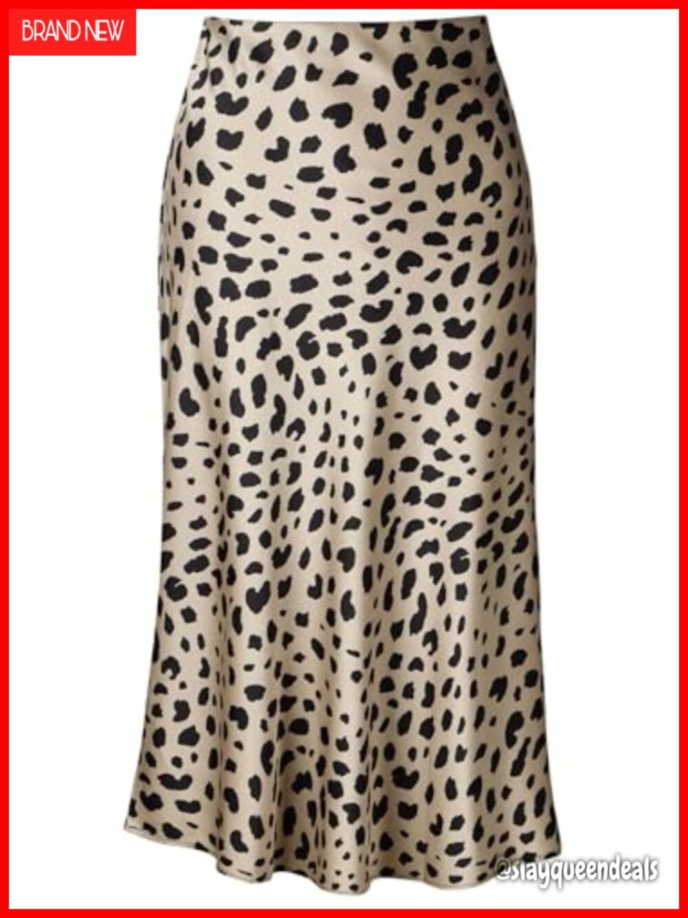 Women's High Rise A-Line Midi Skirt Leopard Print Silk Satin Pleated